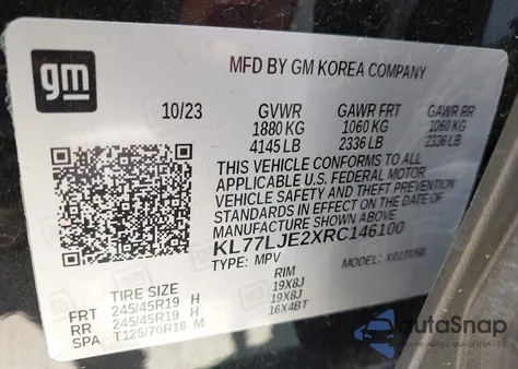 2024 Chevrolet Trax Fwd 2Rs z USA, uszkodzony, nr VIN KL77LJE2XRC146100